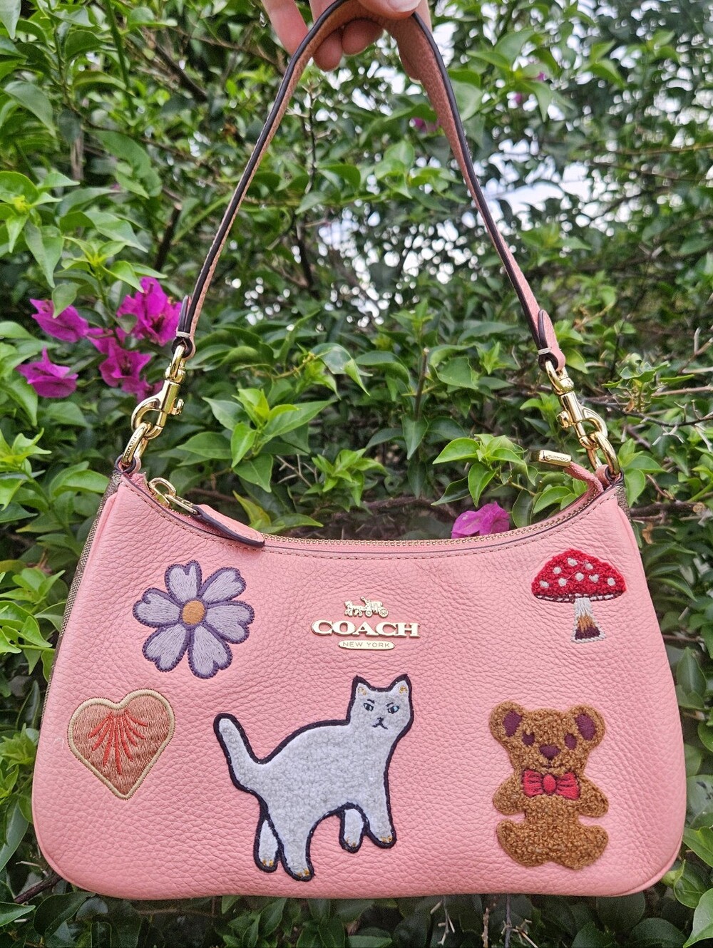 Coach Teri CC420 Candy Pink Creature Patch Cat Teddy Mushroom Shoulder Bag